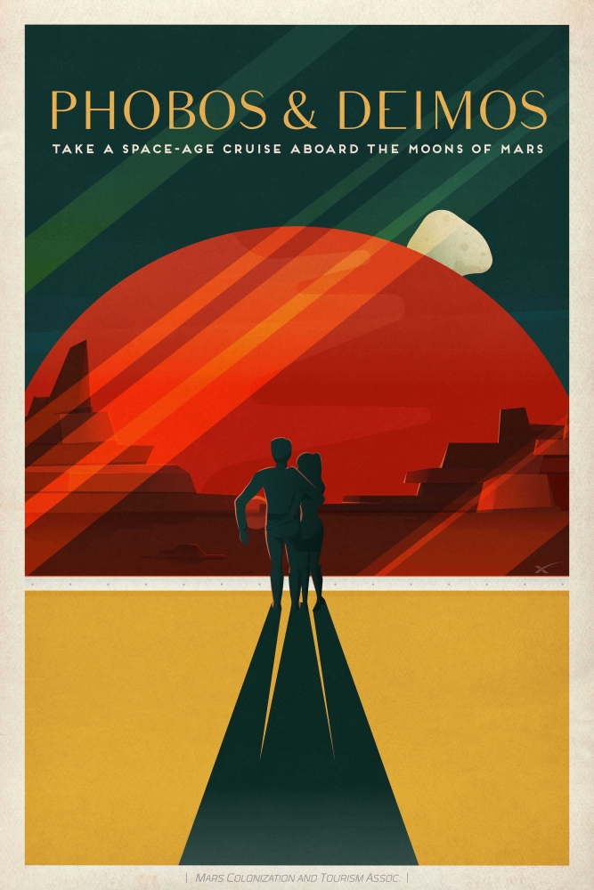 Mars tourism posters displayed in the SpaceX lobby